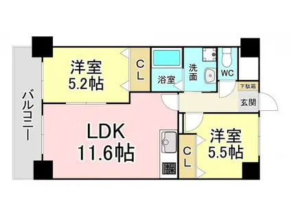 フォレストヴィラ高炉台(2LDK/8階)の間取り写真