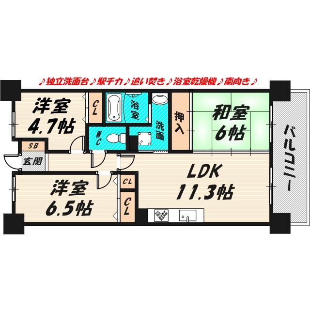 スカイタワー鶴見緑地(3LDK/10階)の間取り写真