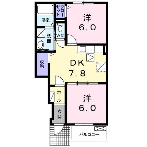 プロムナードソレイユB(2DK/1階)の間取り写真