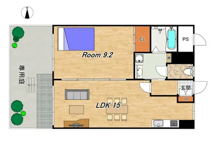 九条C棟(1LDK/1階)の間取り写真
