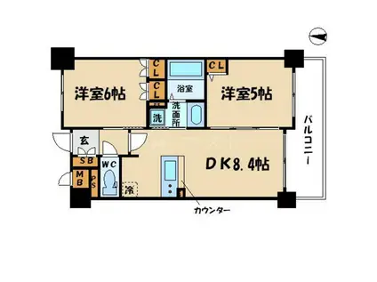 エステムプラザ大手前エヴァース(2LDK/13階)の間取り写真