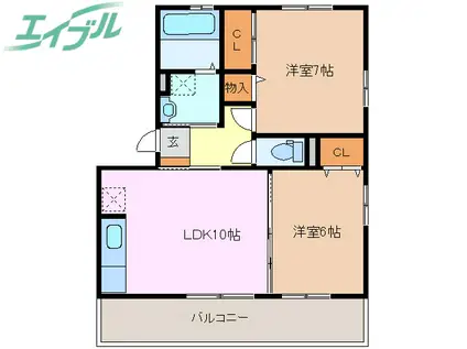 ウィルモアグッドラックV(2LDK/3階)の間取り写真