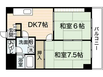 八幡ビル(2DK/5階)の間取り写真