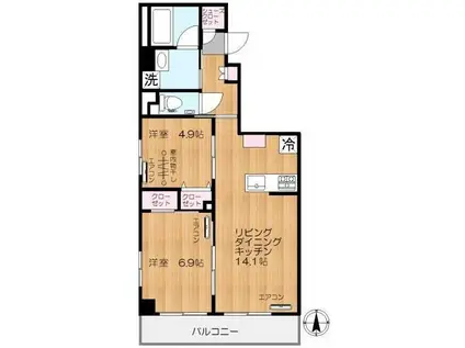 モンテヴェルデ神楽坂弐番館(2LDK/2階)の間取り写真