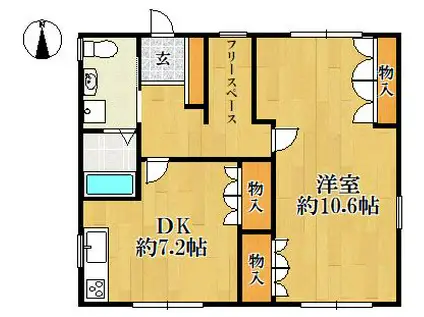 ハウスワンセルフ(1LDK/3階)の間取り写真