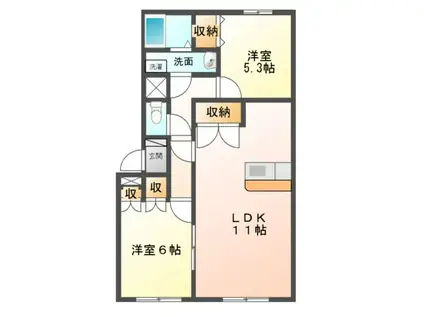 フレンドリーヒルズ(2LDK/2階)の間取り写真