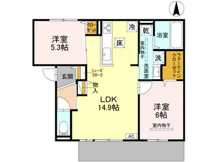 D-RESIDENCE高槻市下田部A棟(2LDK/1階)の間取り写真