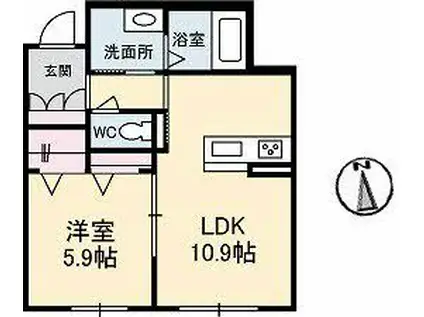 ベレオシンフォニー(1LDK/1階)の間取り写真