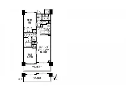 シャンピアグランデ深沢(2LDK/4階)の間取り写真