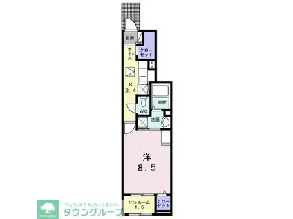 サン・ヴェールII(1K/1階)の間取り写真