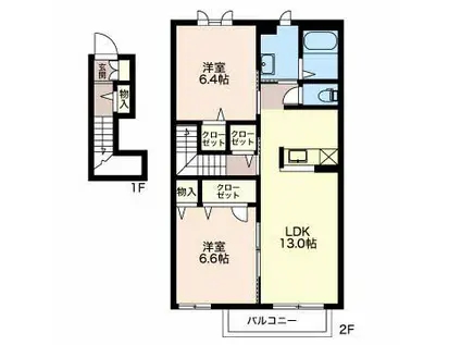 グラン・シャリオ和(2LDK/2階)の間取り写真