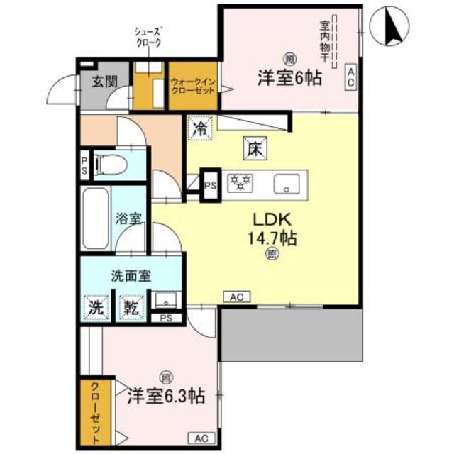 グリーンコート杭全(2LDK/1階)の間取り写真
