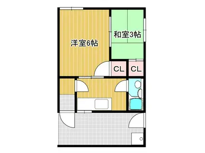 マンションM(2K/3階)の間取り写真