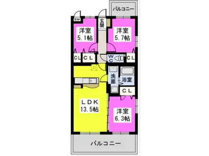 アルバ ヴィラ(3LDK/3階)の間取り写真