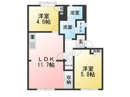 テクノハイツ藤 C(2LDK/1階)の間取り写真