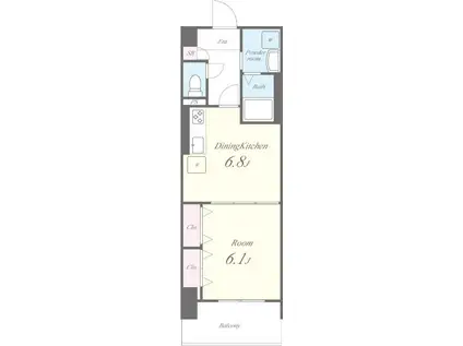 ライツ福助(1DK/10階)の間取り写真