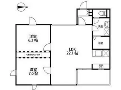 西武国分寺線 鷹の台駅 徒歩14分 4階建 築30年(2LDK/1階)の間取り写真