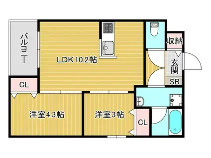GLANZ 六ツ門(2LDK/4階)の間取り写真
