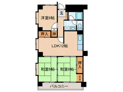 グリーンハイツ第一引野(3LDK/4階)の間取り写真