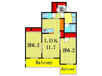 GRAND PERSIMMON(2LDK/1階)の間取り写真