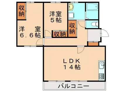 コーポなかむら(2LDK/4階)の間取り写真