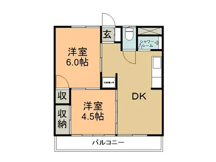うぐいすのとまるサンティエ(2DK/2階)の間取り写真