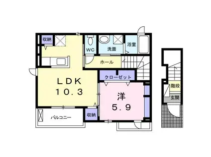 アルモニー B(1LDK/2階)の間取り写真