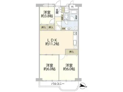 フドウ三軒茶屋ハイツ(3LDK/7階)の間取り写真