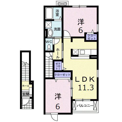 プリムローズA(2LDK/2階)の間取り写真