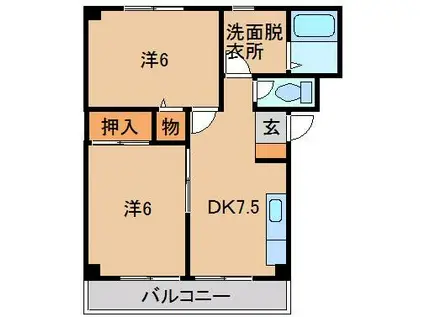 キャッスル城参番館(2DK/3階)の間取り写真