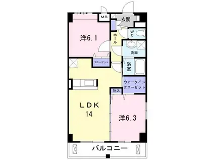 ヴァルスヴァルド(2LDK/2階)の間取り写真