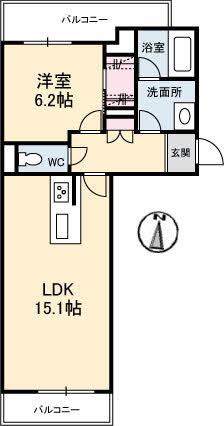 ベレオ高そね(1LDK/2階)の間取り写真