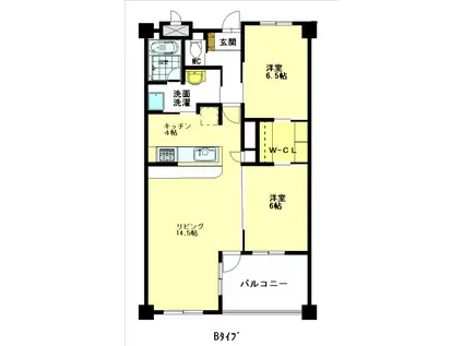 ボヌール(2LDK/6階)の間取り写真