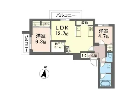 ラ ヴェルビー 小竹町(2SLDK/3階)の間取り写真