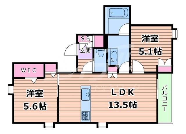 内代レジデンスサウス(2LDK/3階)の間取り写真