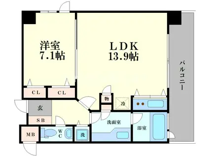 シャルマンフジ・アニエス本町(1LDK/2階)の間取り写真