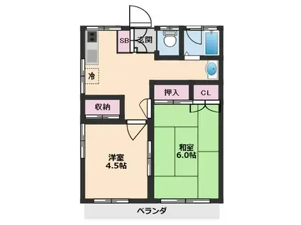 第一みつる荘(2K/1階)の間取り写真