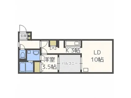 ブラスハート麻生(1LDK/2階)の間取り写真