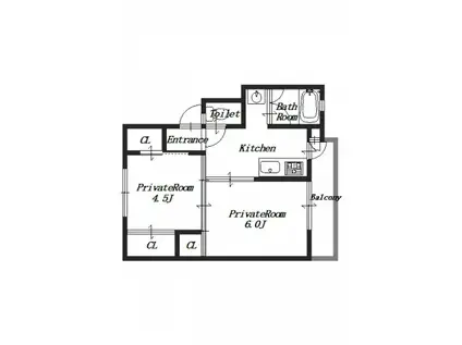 ビレッジハウス曽大根4号棟(2K/3階)の間取り写真