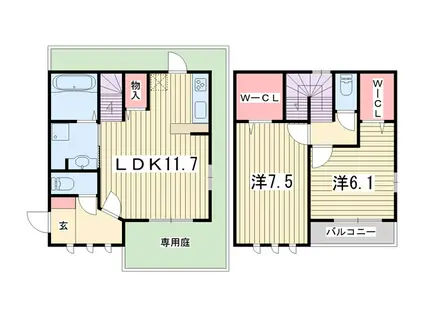 ジェンティール西陣(2LDK/1階)の間取り写真