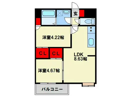 ウィングス砂津(2LDK/10階)の間取り写真