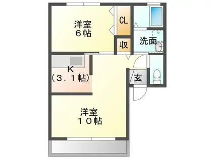 シティハイムパティオI(2K/1階)の間取り写真