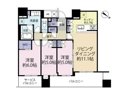 シエリアタワー中之島(3LDK/22階)の間取り写真