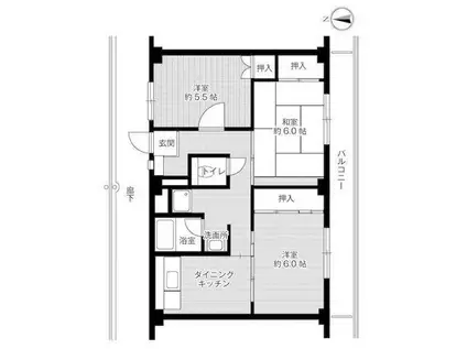 ビレッジハウス尾上 1号棟(3DK/4階)の間取り写真