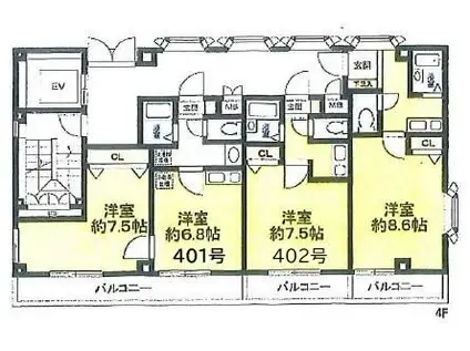 アークヒルズ(ワンルーム/4階)の間取り写真