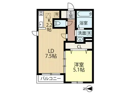 ATLANTIS HASSAMU(1LDK/5階)の間取り写真