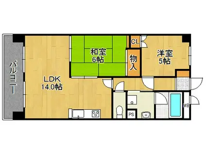 リファレンス箱崎(2LDK/13階)の間取り写真