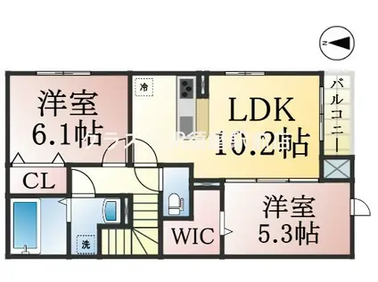 フェーブ千代ヶ丘(2LDK/2階)の間取り写真