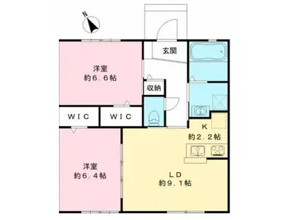 プリムメゾン堂端B(2LDK/1階)の間取り写真