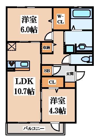 ソレイユ八尾(2LDK/3階)の間取り写真